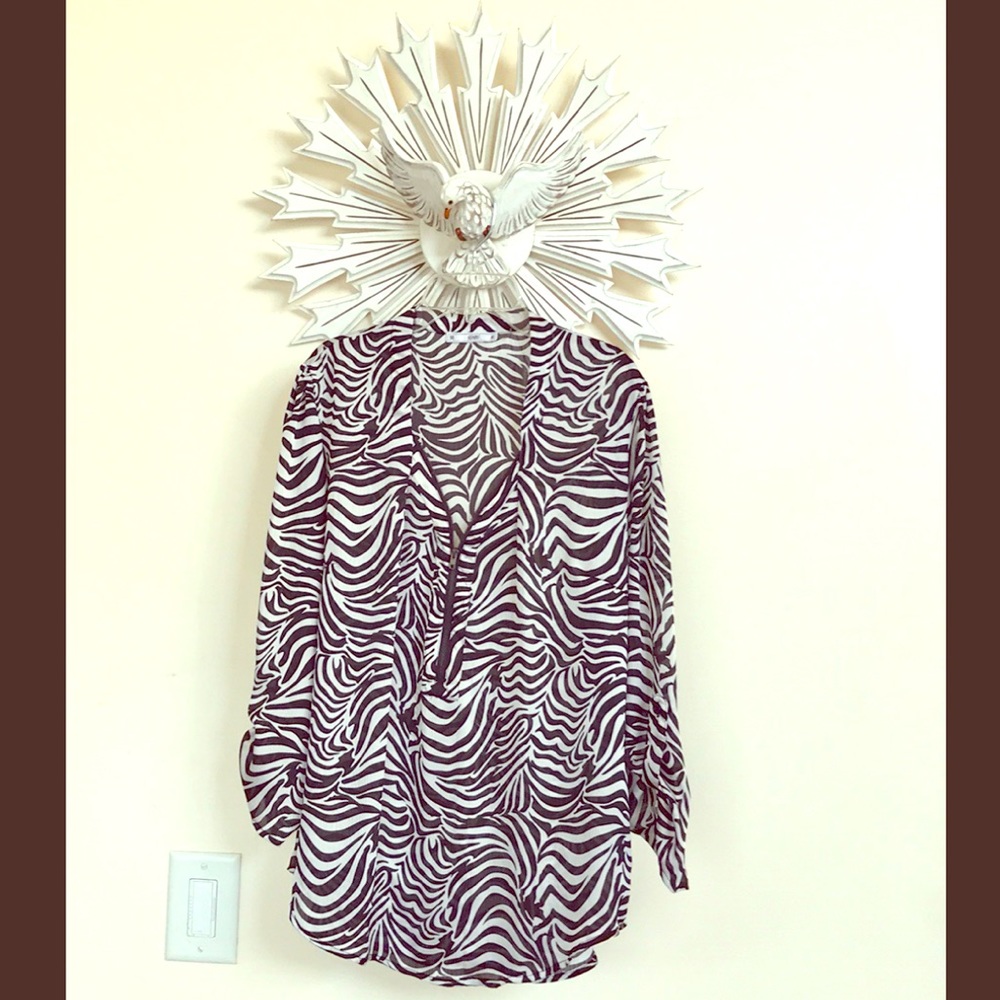Sioni Zebra Print Zip Up 3/4 Sleeve Blouse Top M